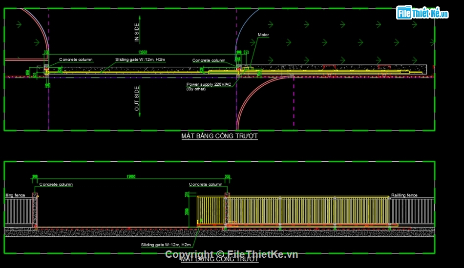 Cổng trượt,bản vẽ chi tiết,ray cổng trượt